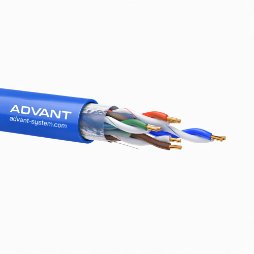 Blue Ethernet cable with twisted pairs